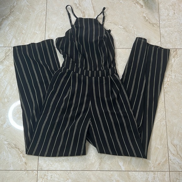 Black and Tan Jumpsuit with Tie Open Back - Picture 1 of 2